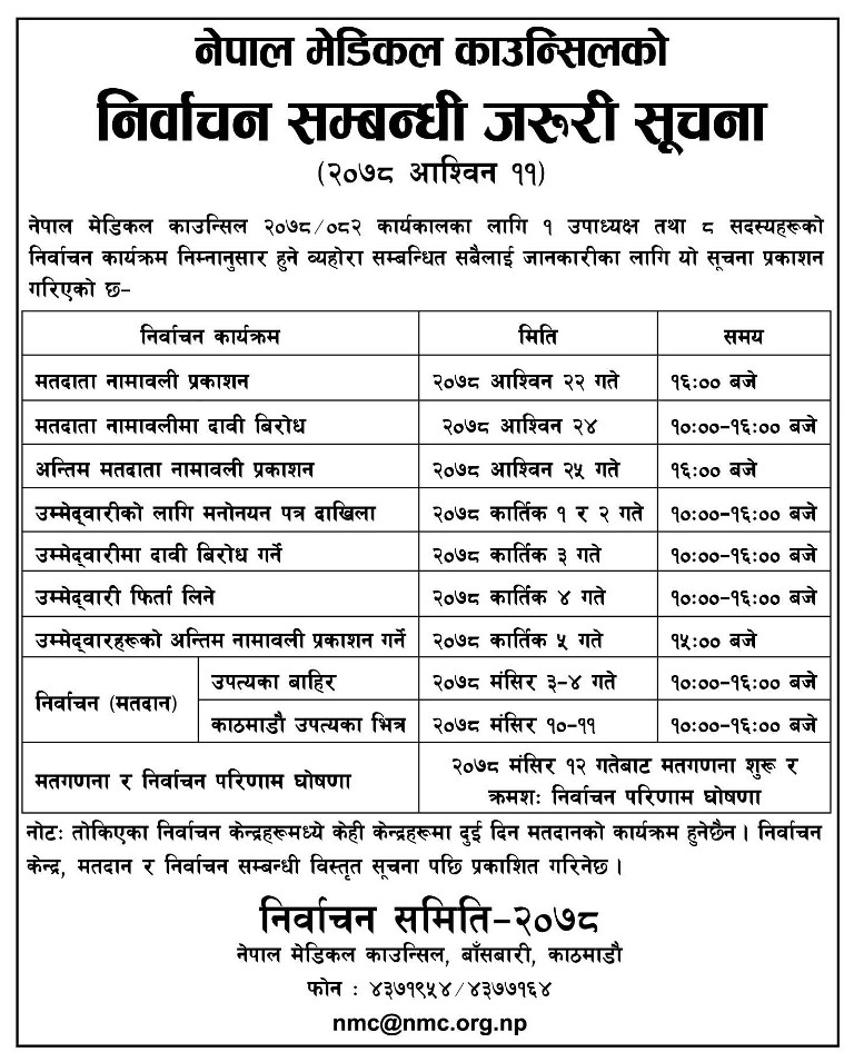 काउन्सिलको निर्वाचन मंसिरमा ( निर्वाचन तालिकासहित)